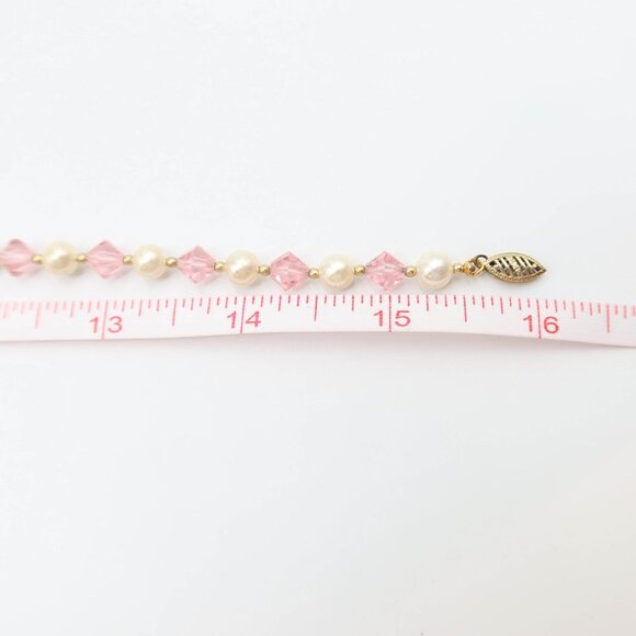 Pale Pink Crystal Bead Faux Pearl Necklace Set Of 2 14K Gold Fill Clasps 16" 27" - Picture 7 of 8